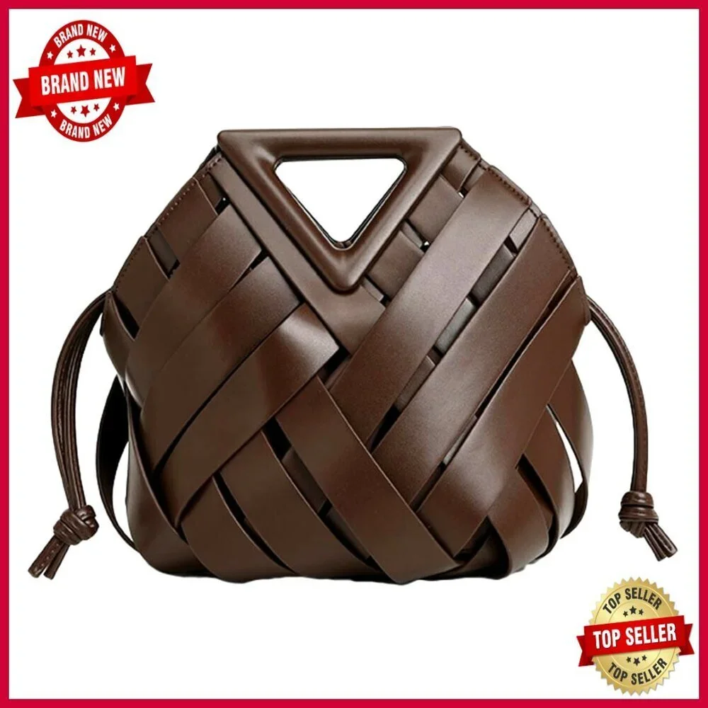 Woven Vegan Leather Crossbody Shoulder Bag Hobo Clutch Handbag